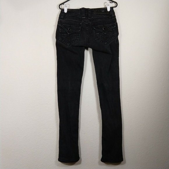Rock Revival Kate Straight Fleur Style Skinny Jeans Black Tag Size 26 Fit 28X32 - Picture 3 of 12